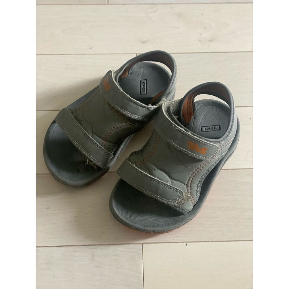 TEVA Putian Kid's Gray/Orange Soft Sandals Shoes Size 10